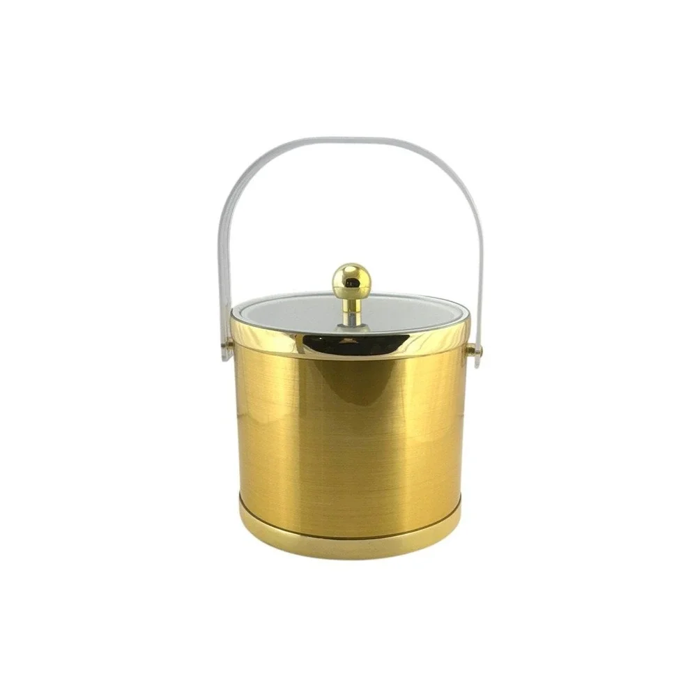 Culver Vintage Gold Ice Bucket Devon Insulated Clear Handle and Lid 3 Qt Taiwan